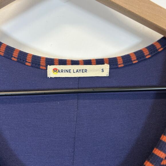 Marine Layer Lexi Rib Long Sleeve Navy Striped Midi Dress Women’s Size Small - Picture 4 of 8